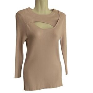 Carmen Marc Valvo Sweater Size Medium Lavender Pink Ribbed Keyhole Front NWOT